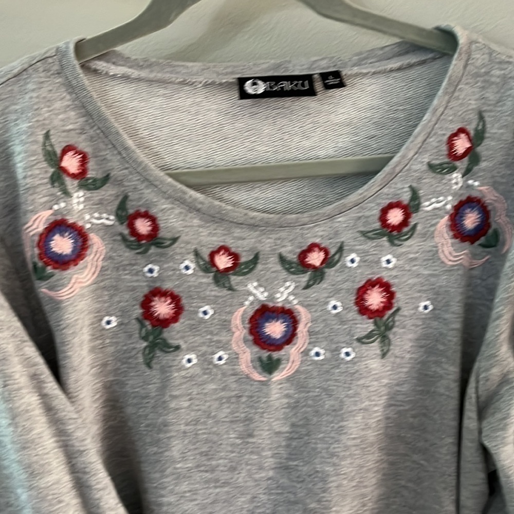 Baku grey minifield embroidered ruffled sleeve sweatshirt NEW - Picture 3 of 7